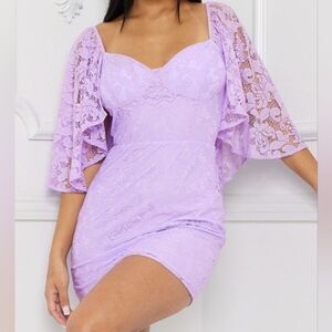 Lace Cape Sleeve Mini Dress Lilac